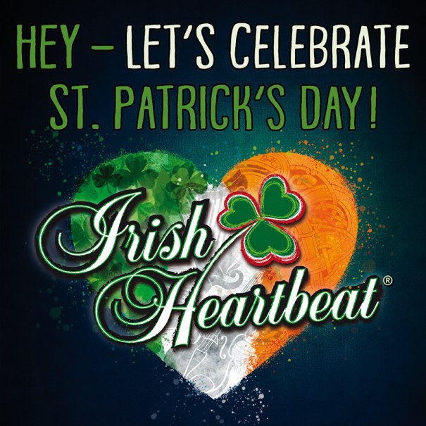 Grafik mit Herz in irischen Farben und Kleeblatt, Text: 'Hey - Let's Celebrate St. Patrick's Day! Irish Heartbeat'., © Kultur- und Sportamt Stadt Bietigheim-Bissingen
