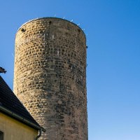 Der Waldhornturm in Besigheim erhebt sich neben einem Gebäude mit Dachfenstern, vor einem klaren blauen Himmel., © Stuttgart-Marketing GmbH, Sarah Schmid