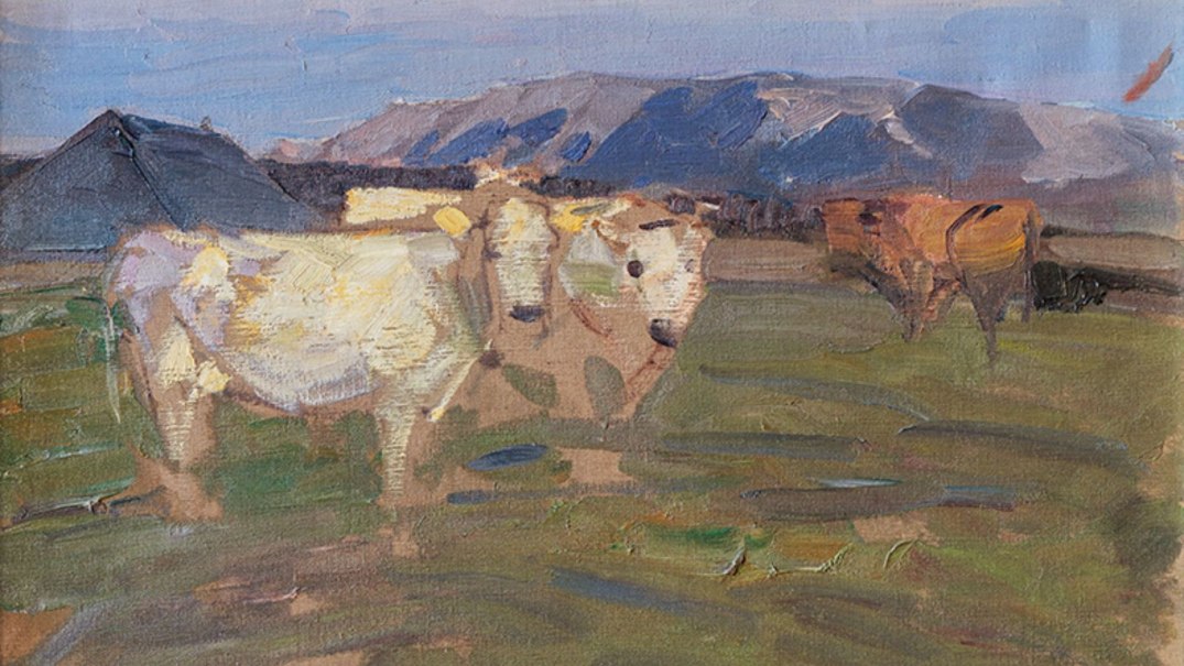 Gemälde von Heinrich von Zügel: Kühe auf einer Weide, im Hintergrund Berge. Impressionistischer Stil mit kräftigen Pinselstrichen., © Stefan Bossow - All rights reserved Gemälde von Heinrich von Zügel: Kühe auf einer Weide, im Hintergrund Berge. Impressionistischer Stil mit kräftigen Pinselstrichen., © Stefan Bossow - All rights reserved