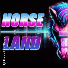 Neonfarbenes Bild mit einem stilisierten Pferdekopf und dem Schriftzug 'Horseland' in leuchtenden Farben., © links im Bild Neonfarbenes Bild mit einem stilisierten Pferdekopf und dem Schriftzug 'Horseland' in leuchtenden Farben., © links im Bild