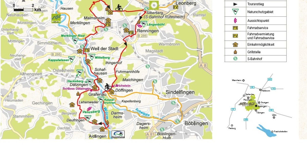 Streckenverlauf Nah.Tour.Radweg, © Natur.Nah. Schönbuch & Heckengäu