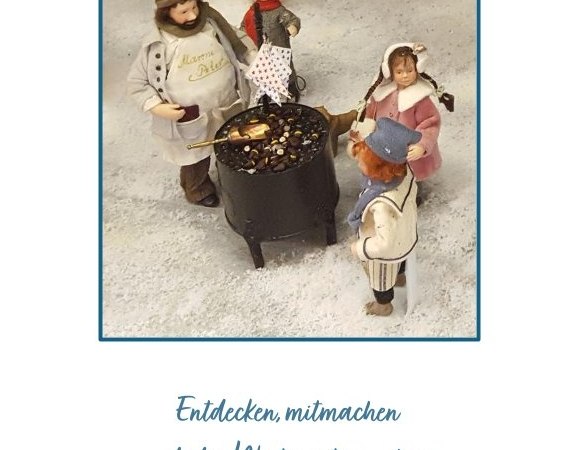 Plakat f&uuml;r die Gerlinger Winterwelt 2025 mit Figuren, die um einen Kessel stehen. Veranstaltungszeitraum: 06.12.2025 &ndash; 01.02.2026., &copy; Stadtmuseum Gerlingen