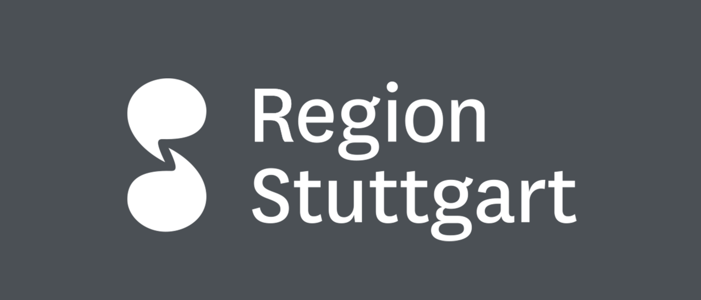 Logo der Region Stuttgart mit einem stilisierten Symbol links und dem Schriftzug 'Region Stuttgart' in Wei&szlig; auf grauem Hintergrund., &copy; SMG