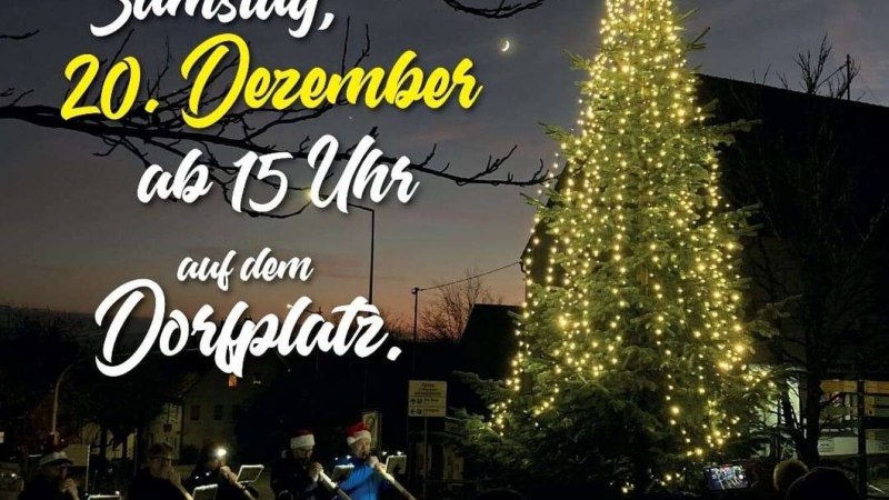 Ein Plakat für die Hohenstaufener Dorf-Weihnacht am 20. Dezember. Es zeigt einen beleuchteten Weihnachtsbaum und Musiker auf dem Dorfplatz. Ein Plakat für die Hohenstaufener Dorf-Weihnacht am 20. Dezember. Es zeigt einen beleuchteten Weihnachtsbaum und Musiker auf dem Dorfplatz.