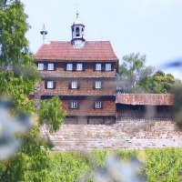 Ein historisches Geb&auml;ude in Esslingen, umgeben von gr&uuml;nen Weinreben und B&auml;umen, unter einem klaren blauen Himmel., &copy; Esslinger Stadtmarketing &amp; Tourismus GmbH