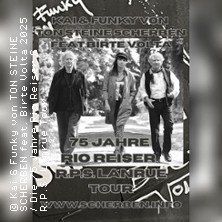 Drei Personen spazieren auf einem Waldweg. Text: "75 Jahre Rio Reiser R.P.S. Lanrue Tour". Kai & Funky von Ton Steine Scherben feat. Birte Volta., © links im Bild