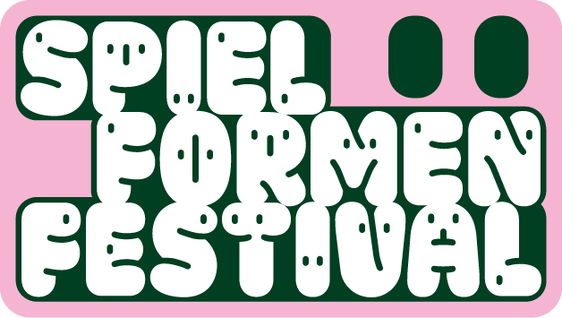 Logo des Spielformen Festivals in verspielter Schrift auf rosa Hintergrund., © ©Studio Cabrio Logo des Spielformen Festivals in verspielter Schrift auf rosa Hintergrund., © ©Studio Cabrio