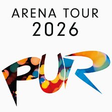 Logo der PUR Arena Tour 2026 mit buntem, abstraktem Schriftzug auf weißem Hintergrund., © links im Bild Logo der PUR Arena Tour 2026 mit buntem, abstraktem Schriftzug auf weißem Hintergrund., © links im Bild