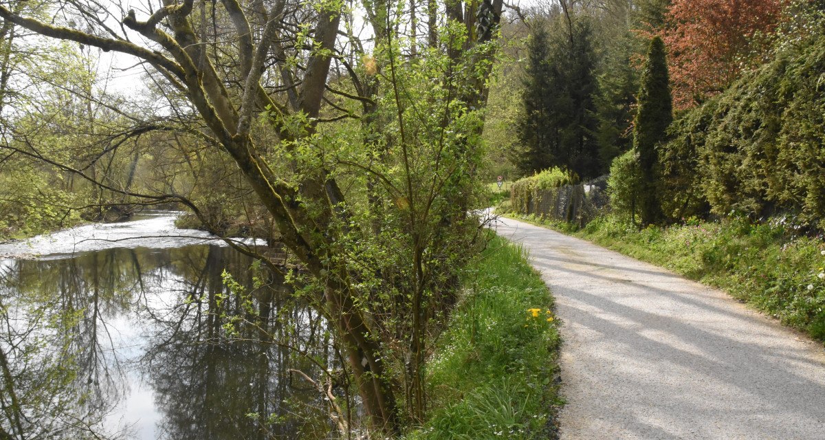 Ein schmaler Weg verläuft entlang eines Flusses, umgeben von Bäumen und grüner Vegetation. Der Himmel ist bewölkt., © Ev. Kirchenbezirk Schorndorf Ein schmaler Weg verläuft entlang eines Flusses, umgeben von Bäumen und grüner Vegetation. Der Himmel ist bewölkt., © Ev. Kirchenbezirk Schorndorf