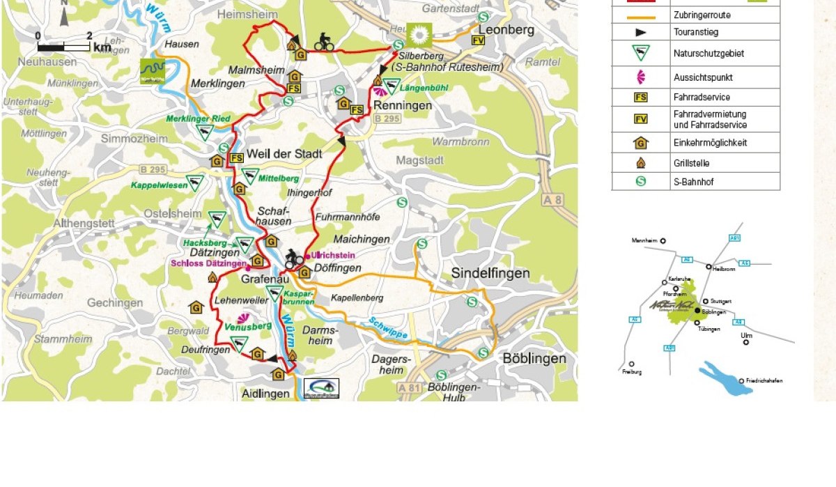 Streckenverlauf Nah.Tour.Radweg, © Natur.Nah. Schönbuch & Heckengäu