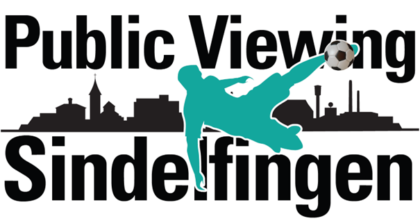 Logo mit der Aufschrift 'Public Viewing Sindelfingen', einem Fu&szlig;ballspieler und der Skyline von Sindelfingen im Hintergrund., &copy; &copy;City-Marketing e.V.