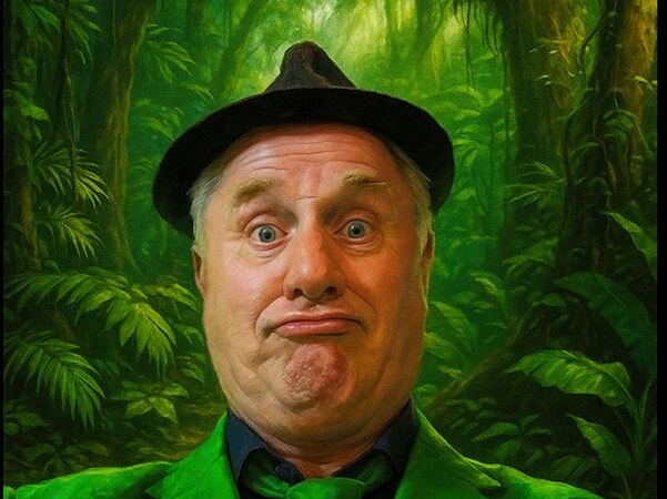 Ein Mann in gr&uuml;nem Anzug und Hut zieht eine Grimasse vor einem 'Escape Rooms'-Schild im Dschungel., &copy; Kurverwaltung Bad Urach