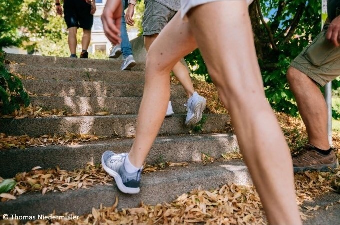 Mehrere Personen steigen eine mit Laub bedeckte Steintreppe hinauf, umgeben von grüner Vegetation., © Stuttgart-Marketing GmbH, Thomas Niedermüller