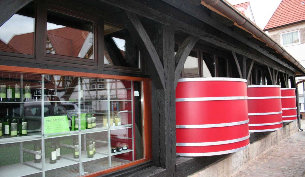 In einer Kelter, der sogenannten  'Herrschaftskelter' befindet sich seit 1979 (2004 modernisiert) das Weinbaumuseum. Attraktion ist ein rund 12 Meter langer Kelternbaum aus dem Jahr 1655., &copy; MMT