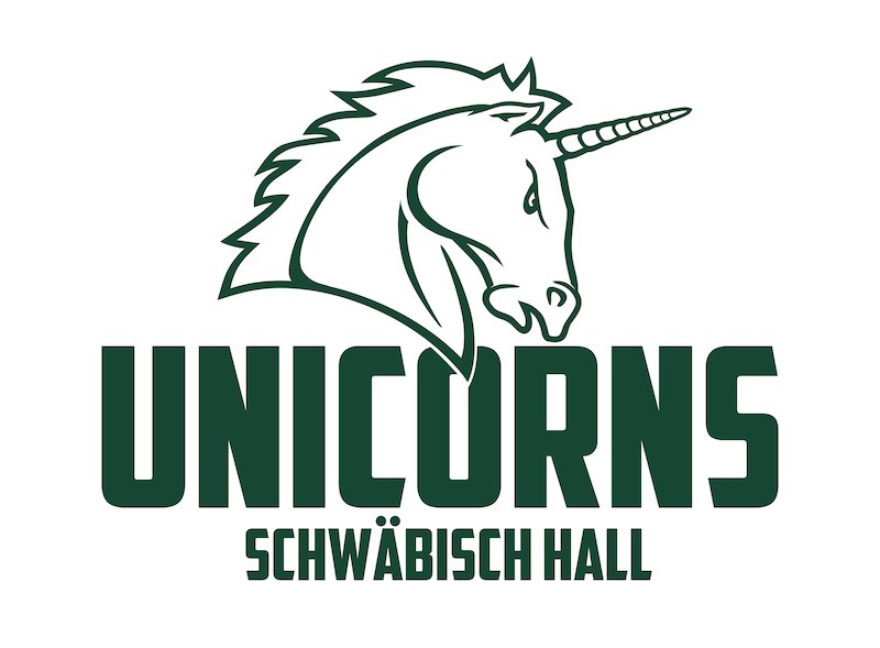 Das Logo der Schw&auml;bisch Hall Unicorns zeigt einen stilisierten Einhornkopf &uuml;ber dem Schriftzug des Teamnamens in gr&uuml;ner Farbe., &copy; TSG Schw&auml;bisch Hall e.V.