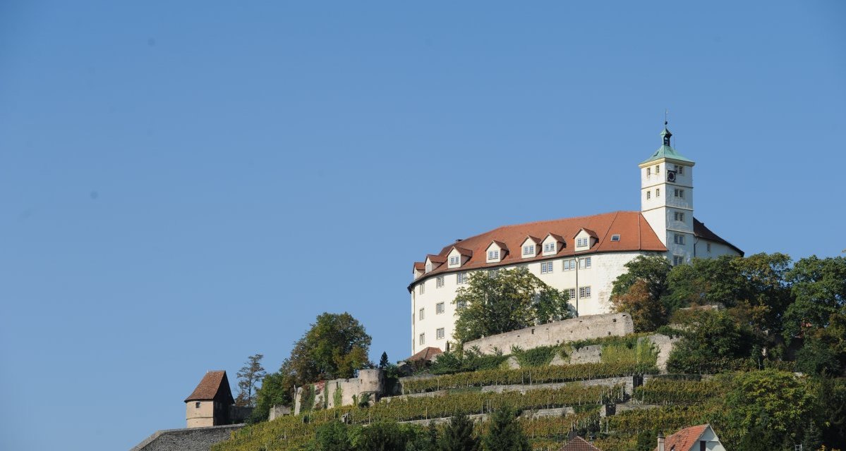 Schloss Kaltenstein thront auf einem Hügel, umgeben von Weinbergen und Bäumen, unter einem klaren blauen Himmel., © Land der 1000 Hügel - Kraichgau-Stromberg Schloss Kaltenstein thront auf einem Hügel, umgeben von Weinbergen und Bäumen, unter einem klaren blauen Himmel., © Land der 1000 Hügel - Kraichgau-Stromberg