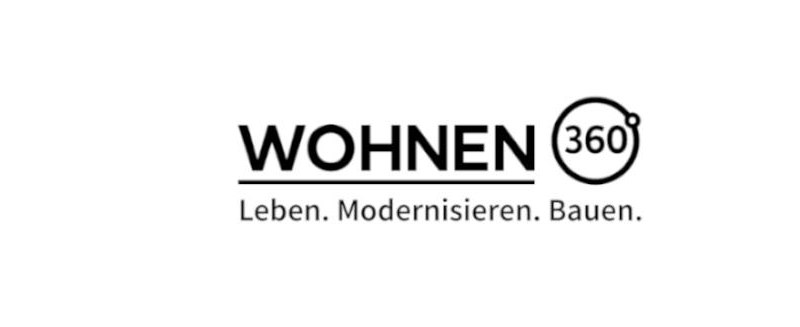 Das Logo von WOHNEN360&deg; zeigt den Namen mit einem Kreis um die Zahl 360 und den Slogan 'Leben. Modernisieren. Bauen.' darunter., &copy; Ungeheuer + Ulmer KG GmbH + Co.
